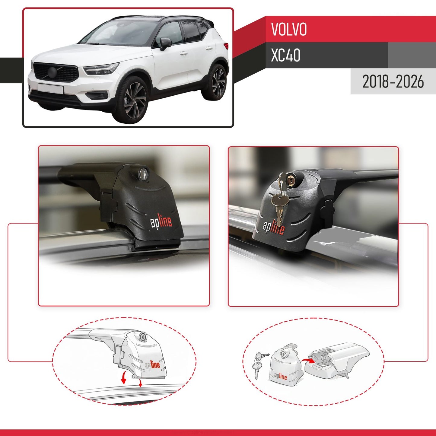Compatible with Volvo XC40 2018-2025 ACE-2 Car Roof Rack Cross Bar Black Aluminium 2 Bars