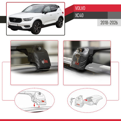 Compatible with Volvo XC40 2018-2025 ACE-2 Car Roof Rack Cross Bar Black Aluminium 2 Bars
