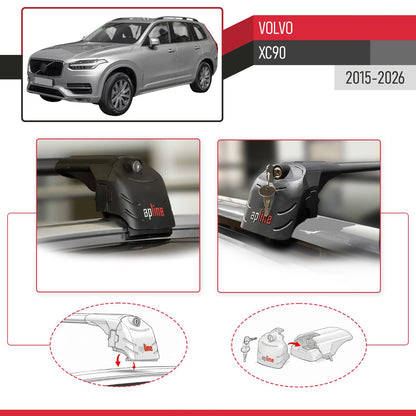 Compatible avec Volvo XC90 II 2015-2026 ACE-2 modèle Barres de Toit Railing Porte-Bagages de Voiture Noir Aluminium Barres
