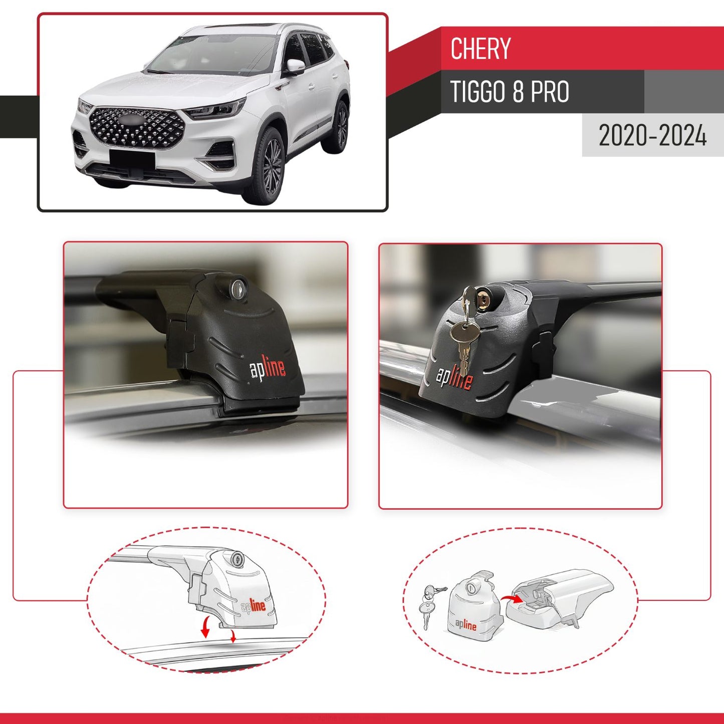 Compatible avec Chery Tiggo 8 Pro 2020-2024 ACE-2 modèle Barres de Toit Railing Porte-Bagages de Voiture Noir Aluminium Barres
