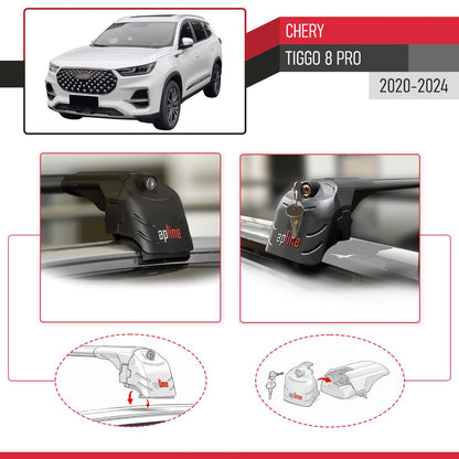 Compatible avec Chery Tiggo 8 Pro 2020-2024 ACE-2 modèle Barres de Toit Railing Porte-Bagages de Voiture Noir Aluminium Barres