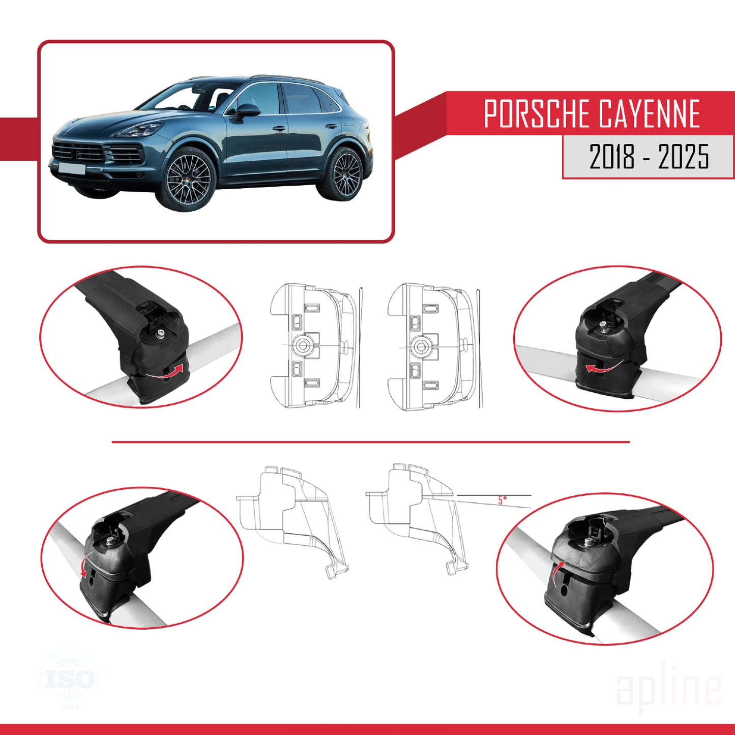 Compatible avec Porsche Cayenne 3 (9YA) 2018-2025 ACE-2 Barres de Toit Railing Porte-Bagages de Voiture Noir Aluminium 2 Barres