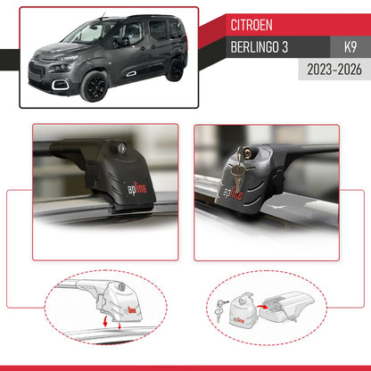 Compatible with Citroen Berlingo 3 (K9) 2023-2025 ACE-2 Car Roof Rack Cross Bar Black Aluminium 2 Bars