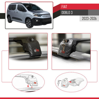 Compatible avec Fiat Doblo 3 2023-2026 ACE-2 modèle Barres de Toit Railing Porte-Bagages de Voiture Noir Aluminium Barres