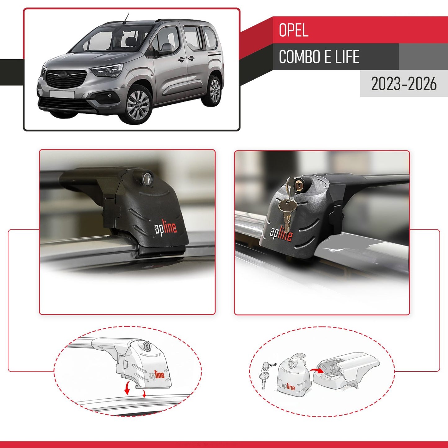 Compatible with Opel Combo E Life 2023-2025 ACE-2 Car Roof Rack Cross Bar Black Aluminium 2 Bars