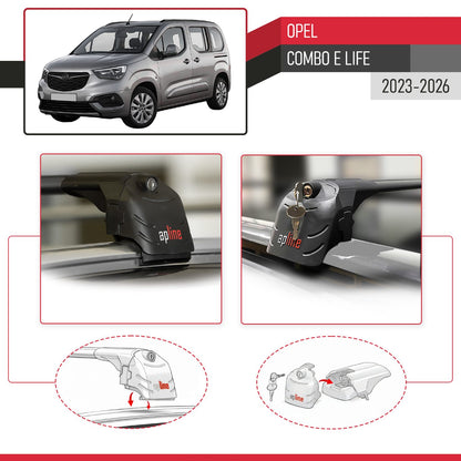 Compatible with Opel Combo E Life 2023-2025 ACE-2 Car Roof Rack Cross Bar Black Aluminium 2 Bars