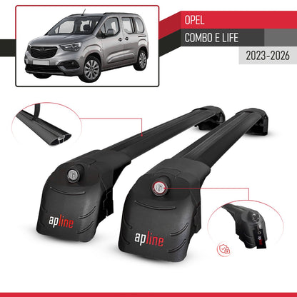 Compatible with Opel Combo E Life 2023-2025 ACE-2 Car Roof Rack Cross Bar Black Aluminium 2 Bars