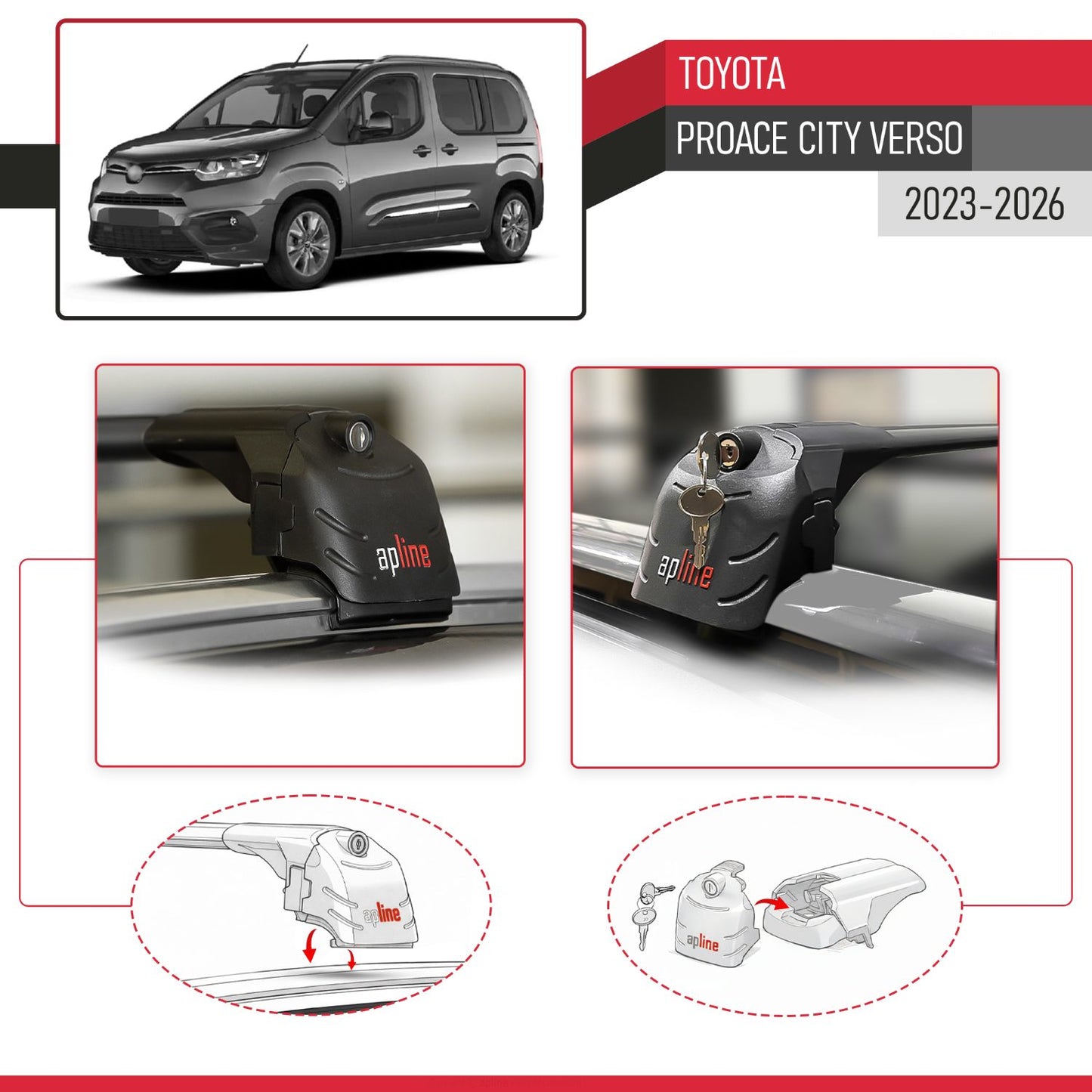 Compatible avec Toyota Proace City Verso 2023-2026 ACE-2 modèle Barres de Toit Railing Porte-Bagages de Voiture Noir Aluminium Barres