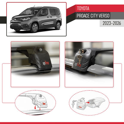 Compatible avec Toyota Proace City Verso 2023-2026 ACE-2 modèle Barres de Toit Railing Porte-Bagages de Voiture Noir Aluminium Barres