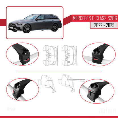 Compatible with Mercedes C Class 5 (S206) 2022-2025 ACE-2 Car Roof Rack Cross Bar Black Aluminium 2 Bars