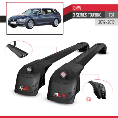Compatible avec BMW 3 Serisi (F31) Touring 2012-2019 ACE-2 modèle Barres de Toit Railing Porte-Bagages de Voiture Noir Aluminium Barres