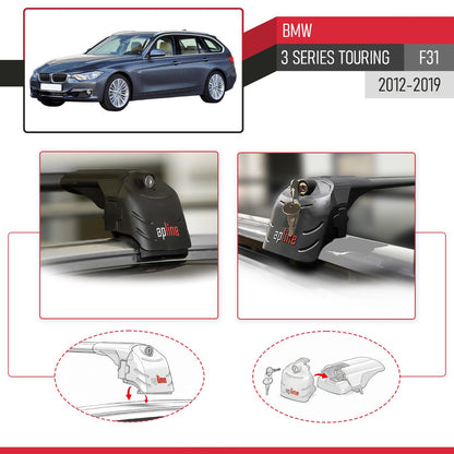 Compatible avec BMW 3 Serisi (F31) Touring 2012-2019 ACE-2 modèle Barres de Toit Railing Porte-Bagages de Voiture Noir Aluminium Barres