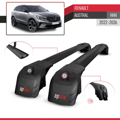 Compatible avec Renault Austral (HHN) 2022-2026 ACE-2 modèle Barres de Toit Railing Porte-Bagages de Voiture Noir Aluminium Barres