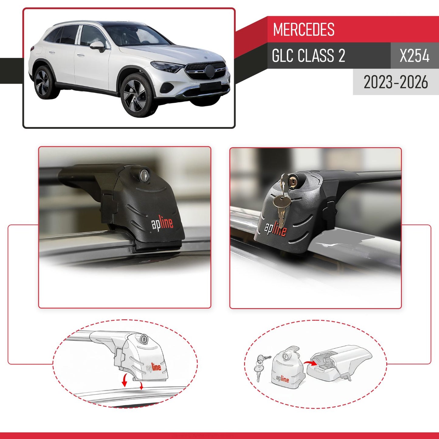 Compatible avec Mercedes GLC Class 2 (X254) 2023-2026 ACE-2 modèle Barres de Toit Railing Porte-Bagages de Voiture Noir Aluminium Barres