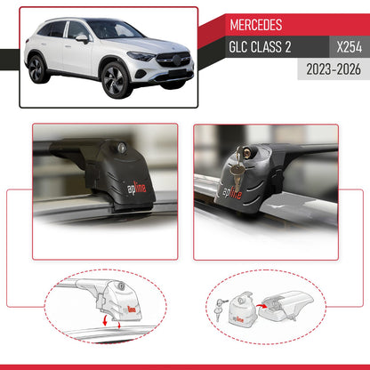 Compatible avec Mercedes GLC Class 2 (X254) 2023-2026 ACE-2 modèle Barres de Toit Railing Porte-Bagages de Voiture Noir Aluminium Barres