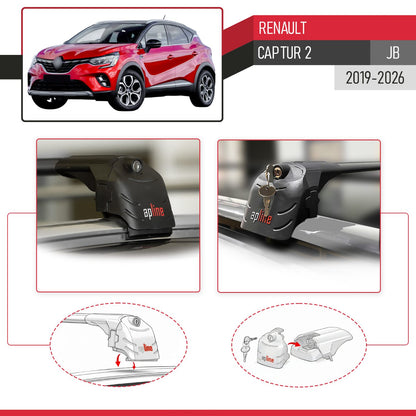 Compatible avec Renault Captur 2 (JB) 2019-2026 ACE-2 modèle Barres de Toit Railing Porte-Bagages de Voiture Noir Aluminium Barres