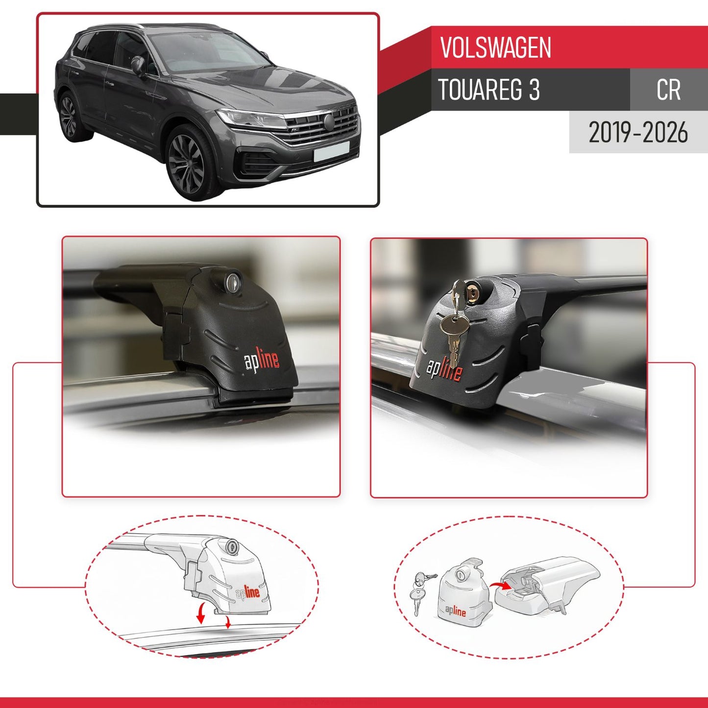 Compatible with Volkswagen Touareg 3 (CR) 2019-2025 ACE-2 Car Roof Rack Cross Bar Black Aluminium 2 Bars