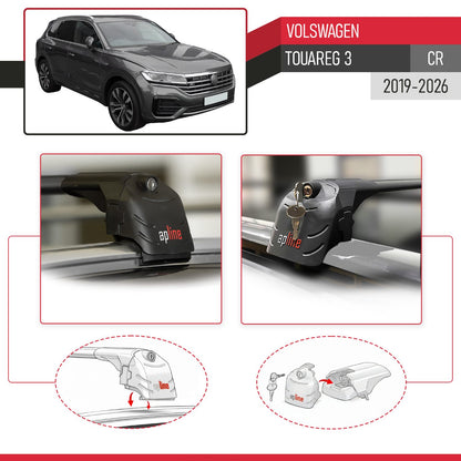 Compatible with Volkswagen Touareg 3 (CR) 2019-2025 ACE-2 Car Roof Rack Cross Bar Black Aluminium 2 Bars