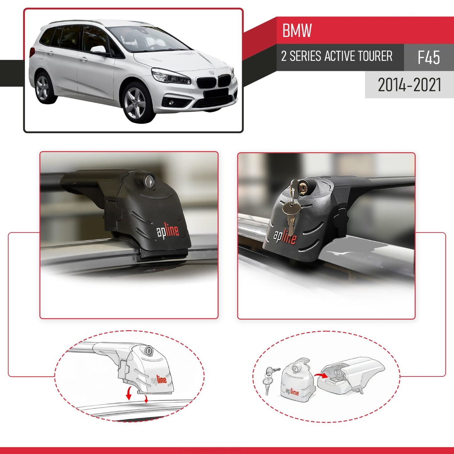 Compatible avec BMW 2 Serisi (F45) Active Tourer 2014-2021 ACE-2 modèle Barres de Toit Railing Porte-Bagages de Voiture Noir Aluminium Barres