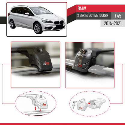 Compatible avec BMW 2 Serisi (F45) Active Tourer 2014-2021 ACE-2 modèle Barres de Toit Railing Porte-Bagages de Voiture Noir Aluminium Barres