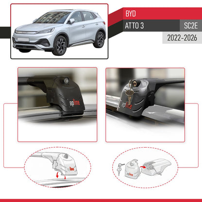 Compatible avec BYD Atto 3 (SC2E) 2022-2026 ACE-2 modèle Barres de Toit Railing Porte-Bagages de Voiture Noir Aluminium Barres