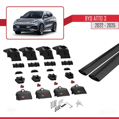 Compatible avec BYD Atto 3 2022-2025 ACE-2 Barres de Toit Railing Porte-Bagages de Voiture Noir Aluminium 2 Barres