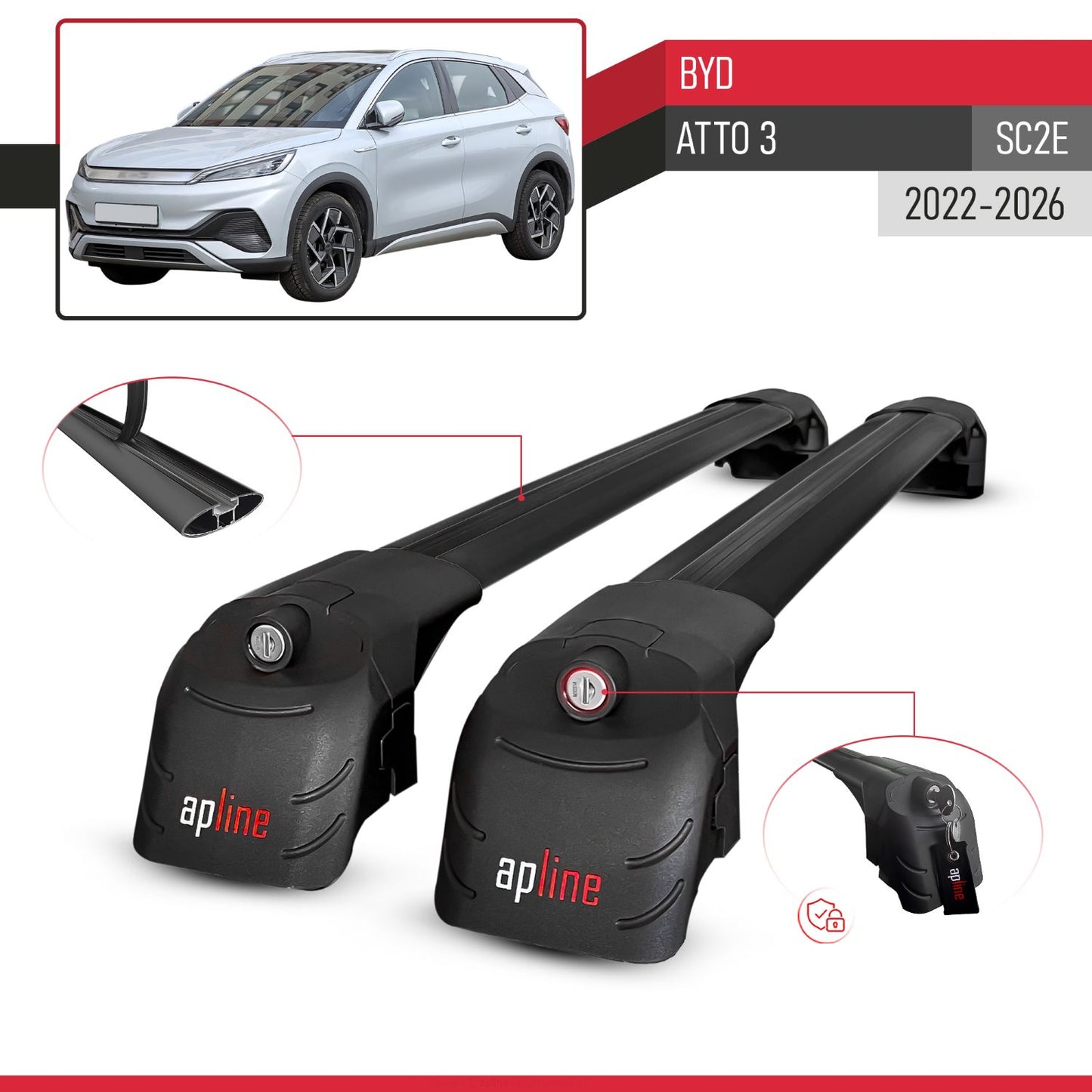 Compatible avec BYD Atto 3 (SC2E) 2022-2026 ACE-2 modèle Barres de Toit Railing Porte-Bagages de Voiture Noir Aluminium Barres