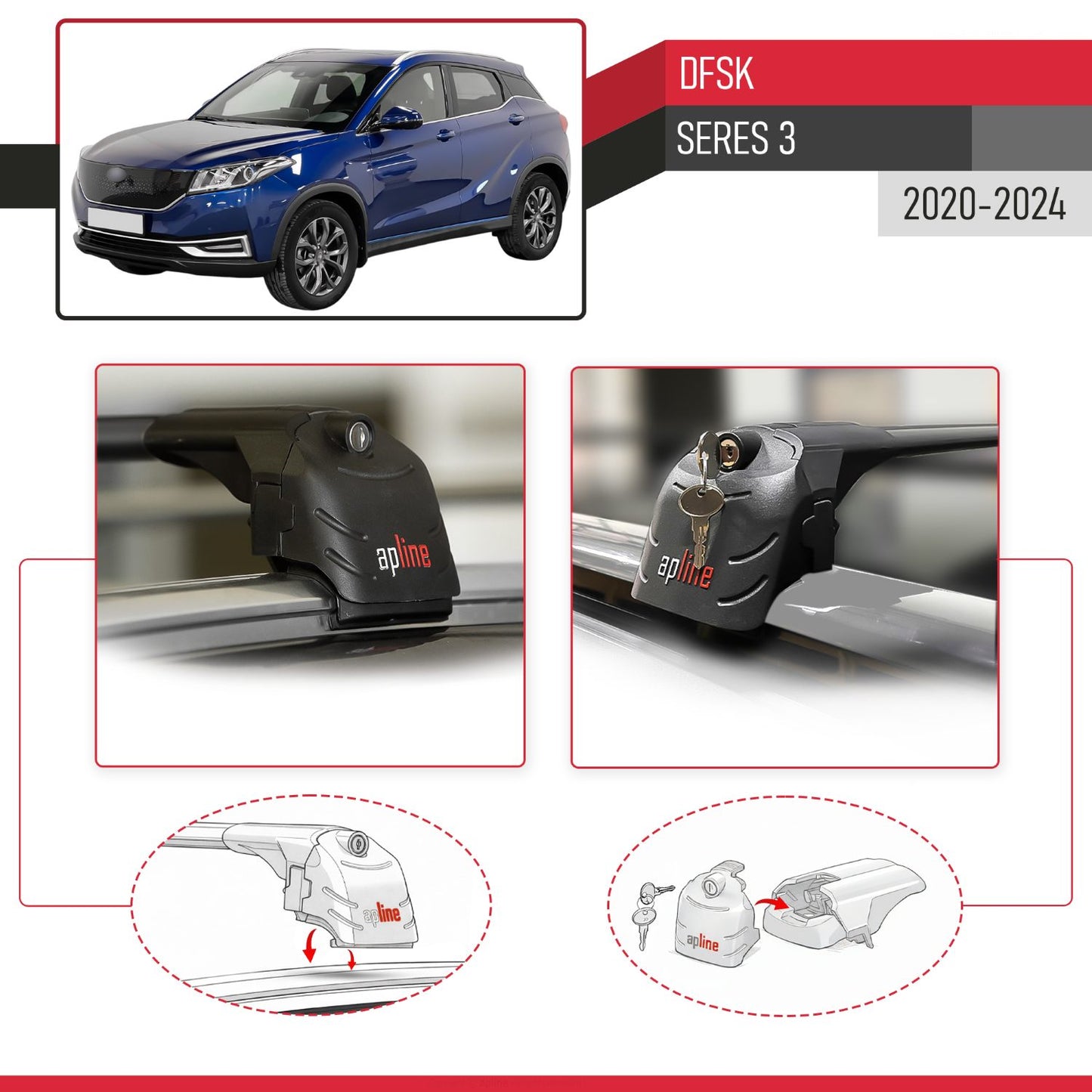 Compatible avec DFSK Seres 3 2020-2024 ACE-2 modèle Barres de Toit Railing Porte-Bagages de Voiture Noir Aluminium Barres
