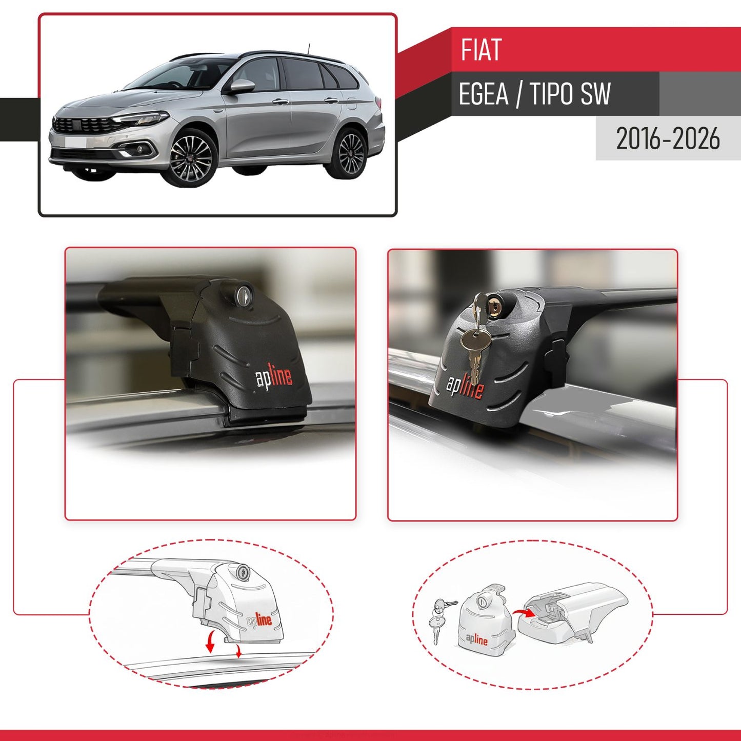 Compatible avec Fiat Egea Tipo SW 2016-2026 ACE-2 modèle Barres de Toit Railing Porte-Bagages de Voiture Noir Aluminium Barres
