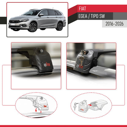 Compatible avec Fiat Egea Tipo SW 2016-2026 ACE-2 modèle Barres de Toit Railing Porte-Bagages de Voiture Noir Aluminium Barres
