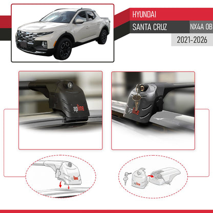 Compatible avec Hyundai Santa Cruz (NX4A OB) 2021-2026 ACE-2 modèle Barres de Toit Railing Porte-Bagages de Voiture Noir Aluminium Barres