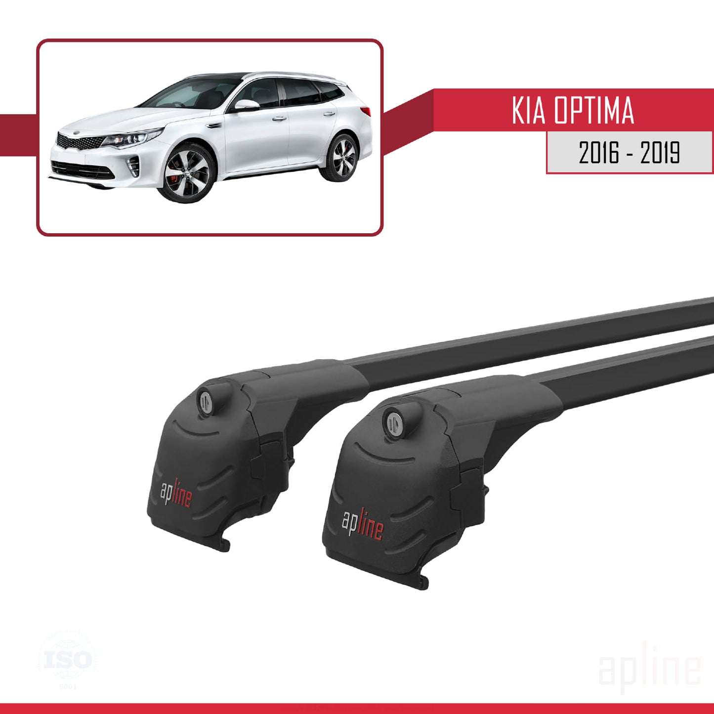 Compatible avec Kia Optima (JF) Break 2016-2019 ACE-2 Barres de Toit Railing Porte-Bagages de Voiture Noir Aluminium 2 Barres