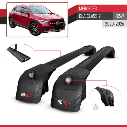 Compatible avec Mercedes GLA Class 2 (H247) 2020-2026 ACE-2 modèle Barres de Toit Railing Porte-Bagages de Voiture Noir Aluminium Barres