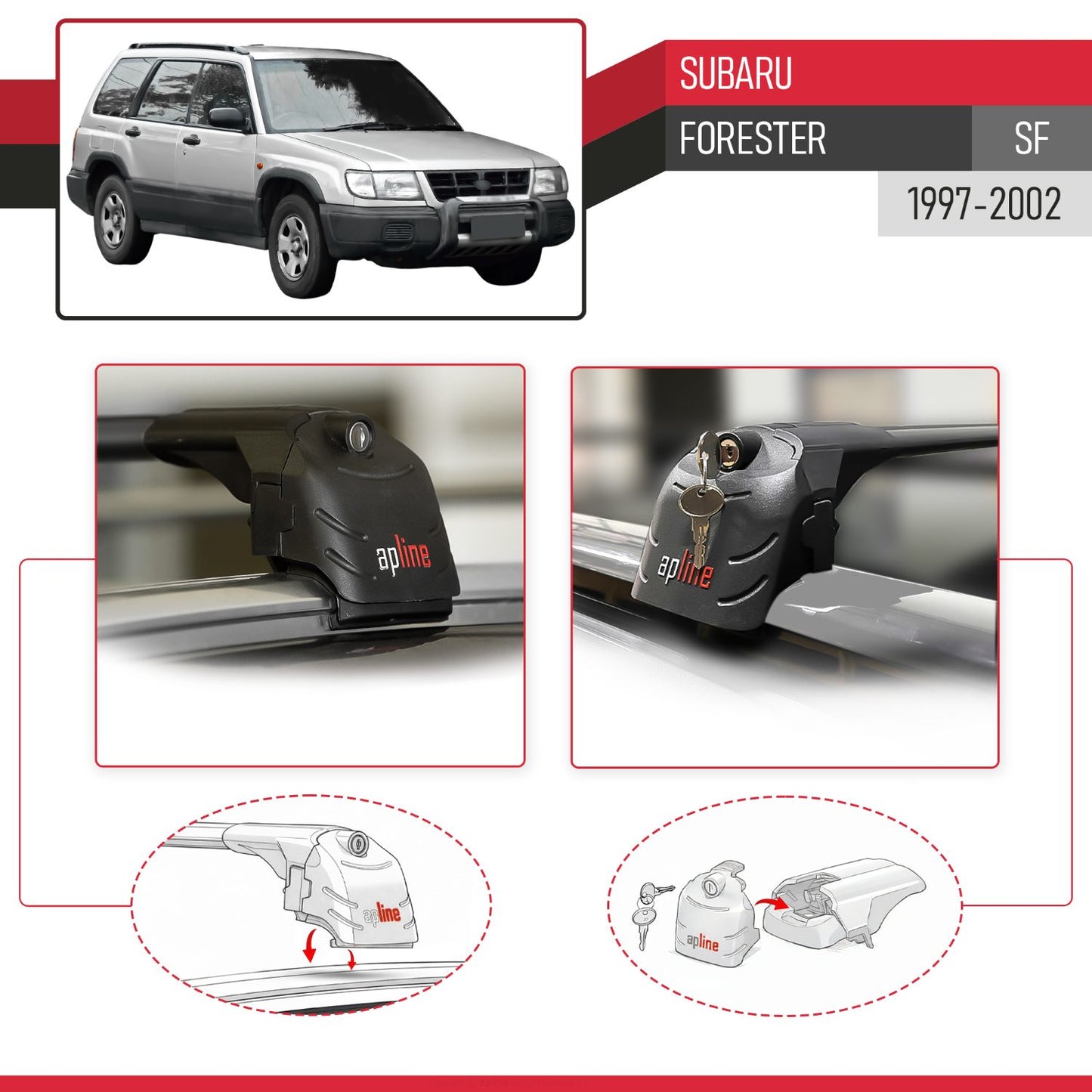 Compatible avec Subaru Forester (SF) 1997-2002 ACE-2 modèle Barres de Toit Railing Porte-Bagages de Voiture Noir Aluminium Barres