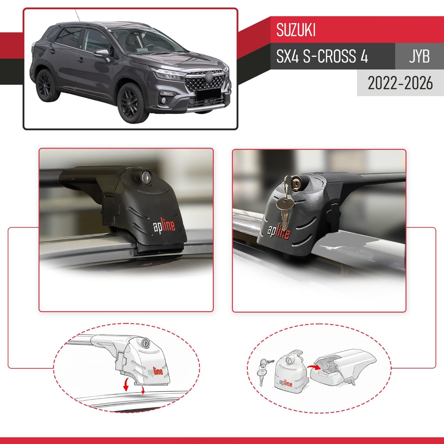 Compatible avec Suzuki SX4 S-Cross 4 (JYB) 2022-2026 ACE-2 modèle Barres de Toit Railing Porte-Bagages de Voiture Noir Aluminium Barres