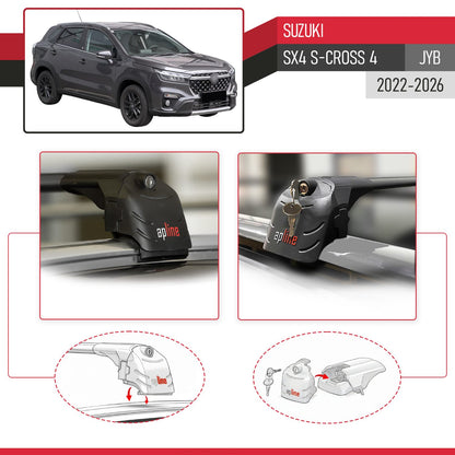 Compatible avec Suzuki SX4 S-Cross 4 (JYB) 2022-2026 ACE-2 modèle Barres de Toit Railing Porte-Bagages de Voiture Noir Aluminium Barres
