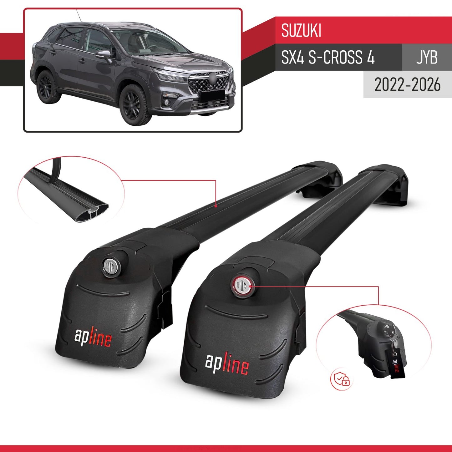 Compatible avec Suzuki SX4 S-Cross 4 (JYB) 2022-2026 ACE-2 modèle Barres de Toit Railing Porte-Bagages de Voiture Noir Aluminium Barres