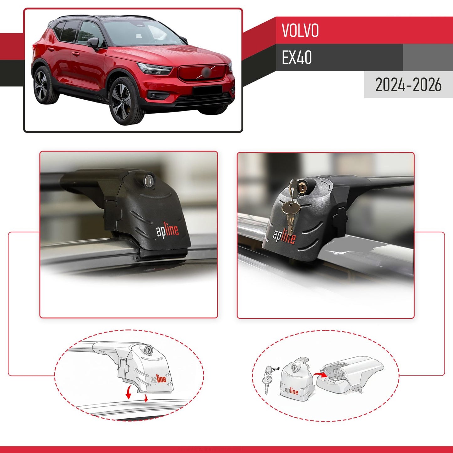 Compatible with Volvo XC40 (Elektrik) 2020-2025 ACE-2 Car Roof Rack Cross Bar Black Aluminium 2 Bars