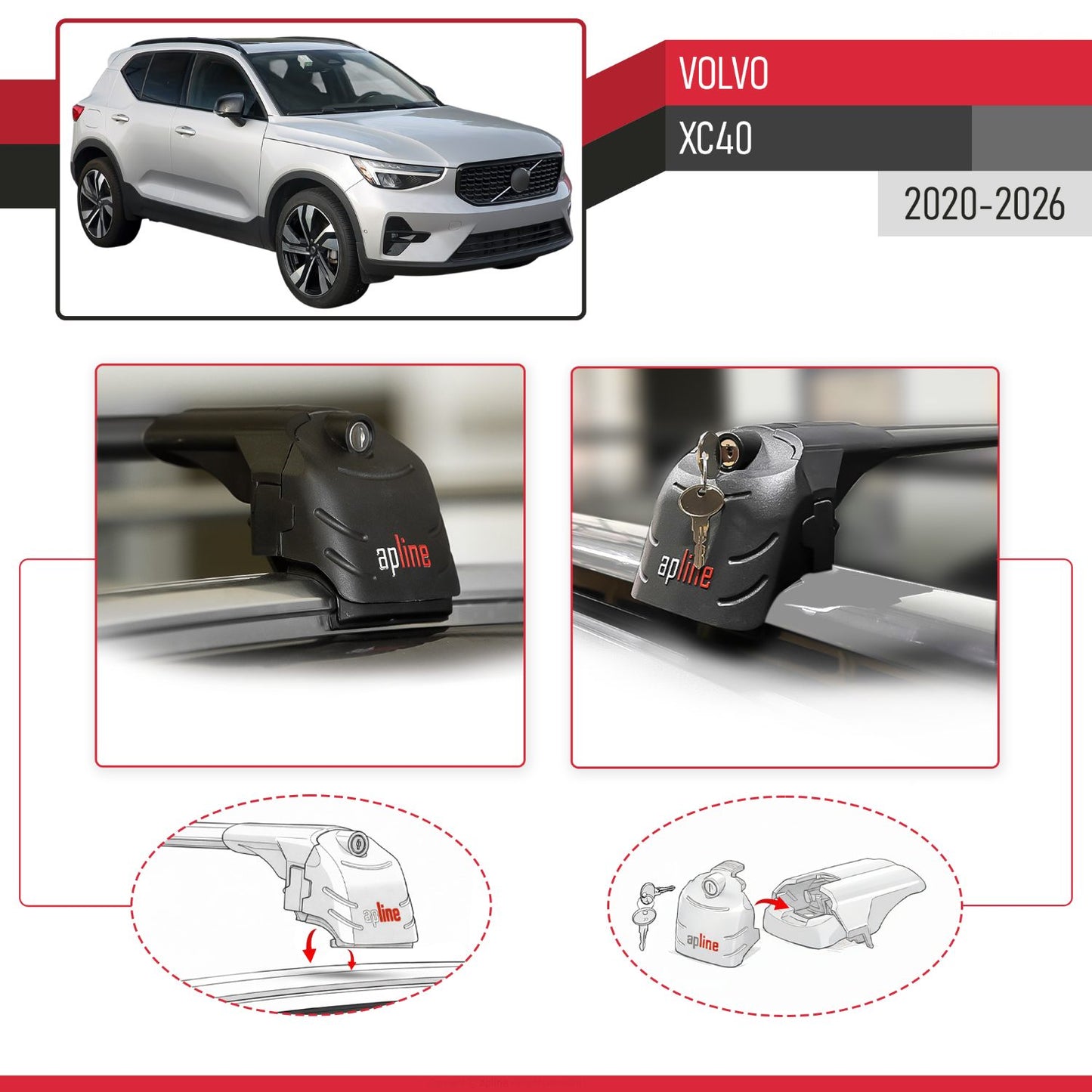 Compatible with Volvo XC40 (Hibrit) 2020-2025 ACE-2 Car Roof Rack Cross Bar Black Aluminium 2 Bars