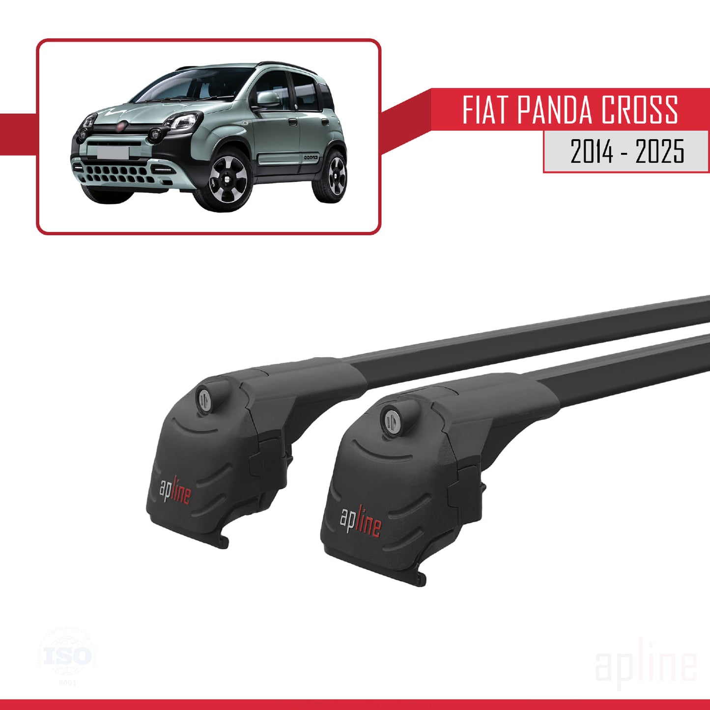 Compatible avec Fiat Panda Cross 2014-2025 ACE-2 Barres de Toit Railing Porte-Bagages de Voiture Noir Aluminium 2 Barres