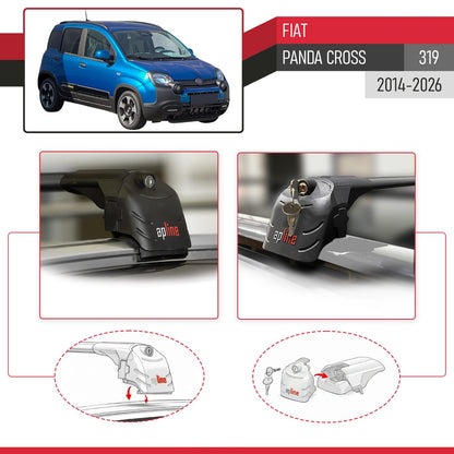 Compatible with Fiat Panda Cross 2014-2025 ACE-2 Car Roof Rack Cross Bar Black Aluminium 2 Bars