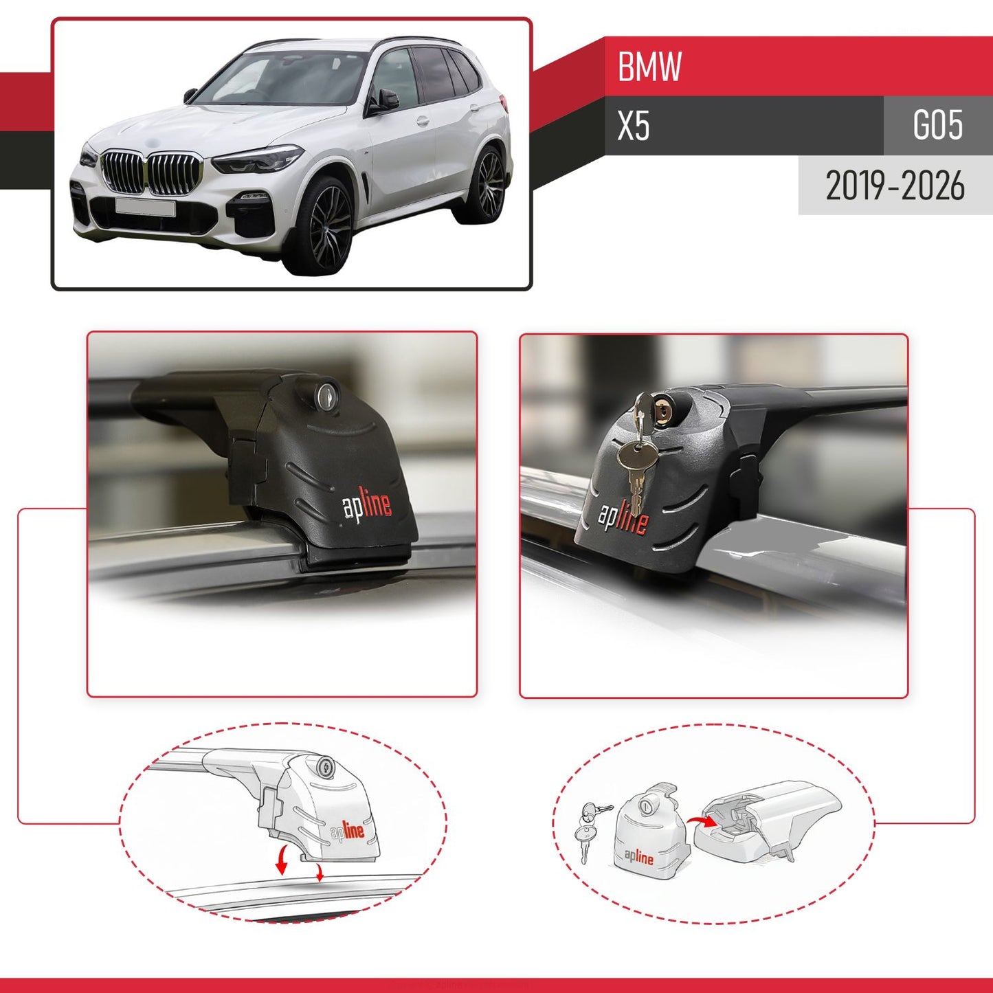 Compatible avec BMW X5 (G05) 2019-2026 ACE-2 modèle Barres de Toit Railing Porte-Bagages de Voiture Noir Aluminium Barres