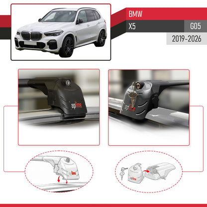 Compatible avec BMW X5 (G05) 2019-2026 ACE-2 modèle Barres de Toit Railing Porte-Bagages de Voiture Noir Aluminium Barres