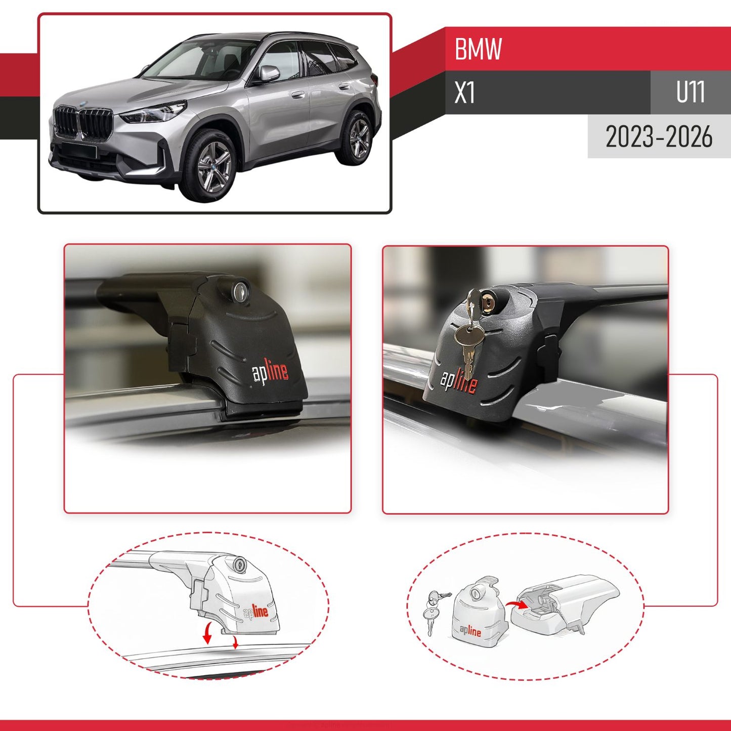 Compatible avec BMW X1 (U11) 2023-2026 ACE-2 modèle Barres de Toit Railing Porte-Bagages de Voiture Noir Aluminium Barres