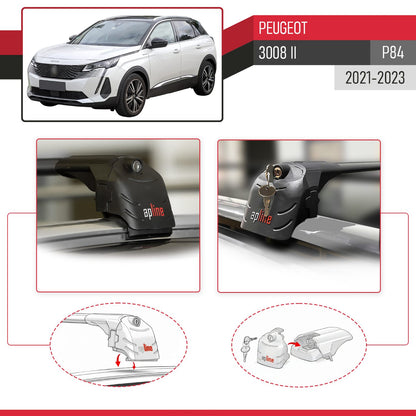 Compatible with Peugeot 3008 II (P84) Post-Facelift 2021-2023 ACE-2 Car Roof Rack Cross Bar Black Aluminium 2 Bars