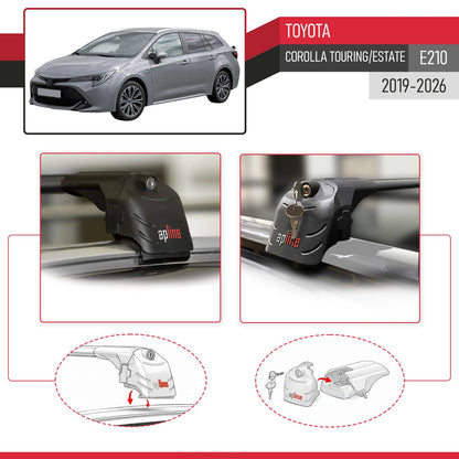 Compatible avec Toyota Corolla Touring/Estate (E210) 2019-2026 ACE-2 modèle Barres de Toit Railing Porte-Bagages de Voiture Noir Aluminium Barres