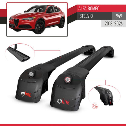 Compatible avec Alfa Romeo Stelvio (949) 2018-2026 ACE-2 modèle Barres de Toit Railing Porte-Bagages de Voiture Noir Aluminium Barres