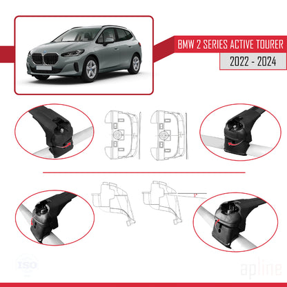 Compatible avec BMW 2 Series Active Tourer 2022-2024 ACE-2 Barres de Toit Railing Porte-Bagages de Voiture Noir Aluminium 2 Barres
