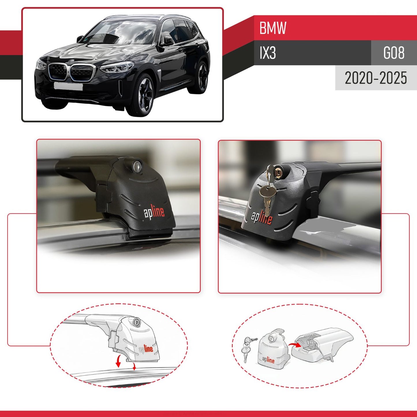 Compatible with BMW iX3 G08 2021-2024 ACE-2 Car Roof Rack Cross Bar Black Aluminium 2 Bars