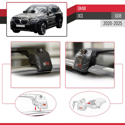 Compatible with BMW iX3 G08 2021-2024 ACE-2 Car Roof Rack Cross Bar Black Aluminium 2 Bars